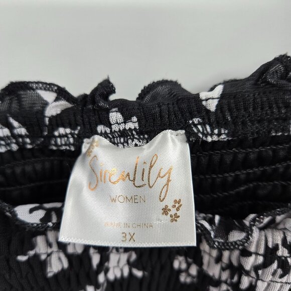 Siren Lily Black White Flowers Ruched Lined Side Slit Maxi Dress 3x - Picture 4 of 14